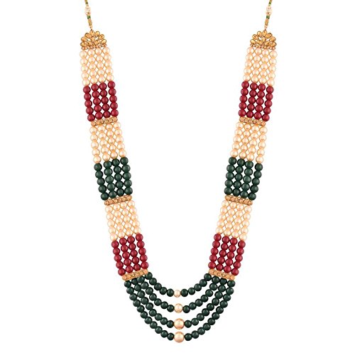 Traditional Gold-Polished Dulha Long Necklace/Moti Mala for Men - Wahe Jewels Noz2Toz