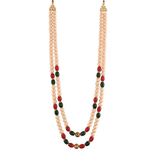 2 Layered Traditional Gold-Polished Dulha Moti Mala with Beads Maharaja Haar/Groom Long Necklace For Men - Wahe Jewels - Swadesiicart
