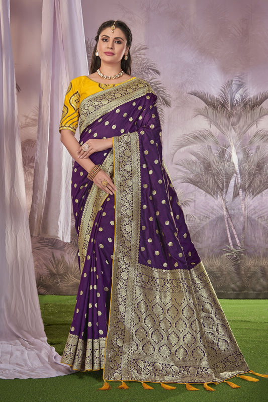 MANOHARI Banarasi Silk Blend Jacquard Work Saree - Purple