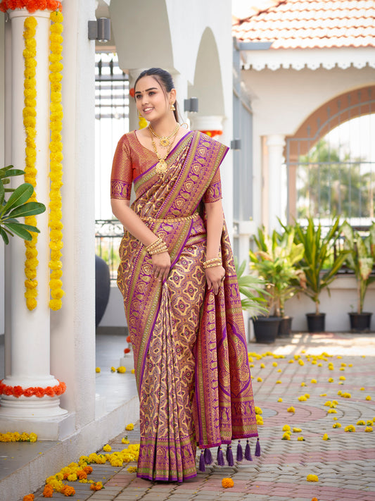 MANOHARI Banarasi Silk Blend Jacquard Work Saree - Purple
