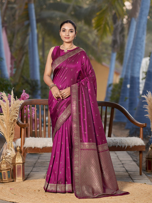 MANOHARI Banarasi Silk Blend Jacquard Work Saree - Purple