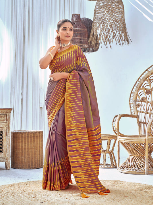 MANOHARI Banarasi Silk Blend Jacquard Work Saree - Purple