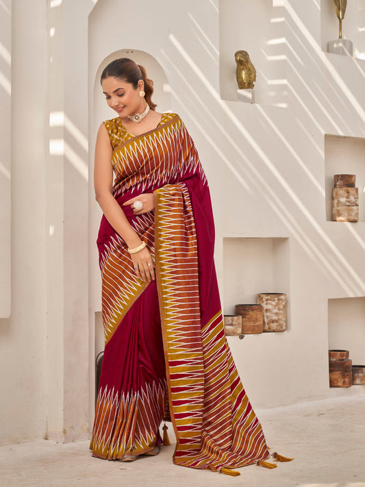 MANOHARI Banarasi Silk Blend Jacquard Work Saree - Red