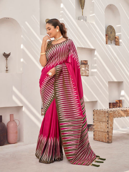 MANOHARI Banarasi Silk Blend Jacquard Work Saree - Pink