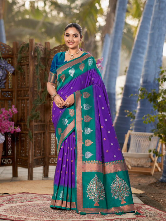 MANOHARI Banarasi Silk Blend Jacquard Work Saree - Purple