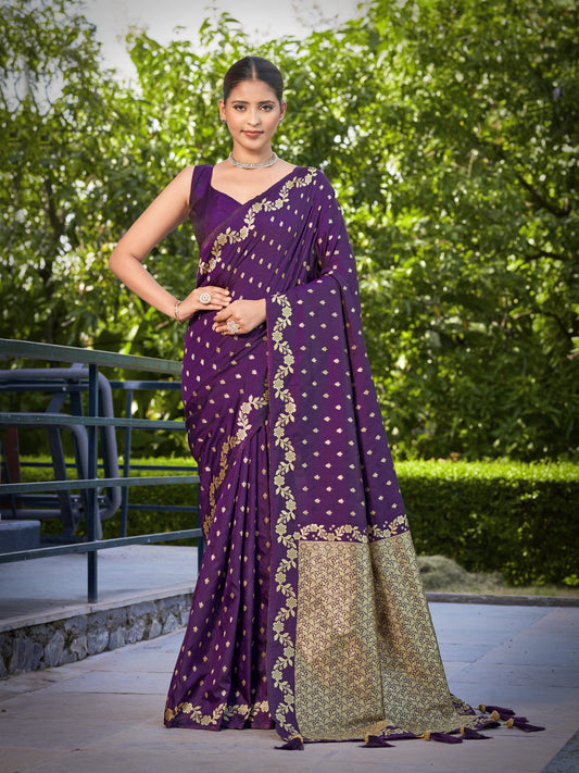 MANOHARI Banarasi Silk Blend Jacquard Work Saree - Purple