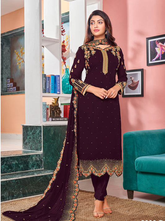 Myra Magenta Heavy Faux Georgette Embroidered Churidar Suit