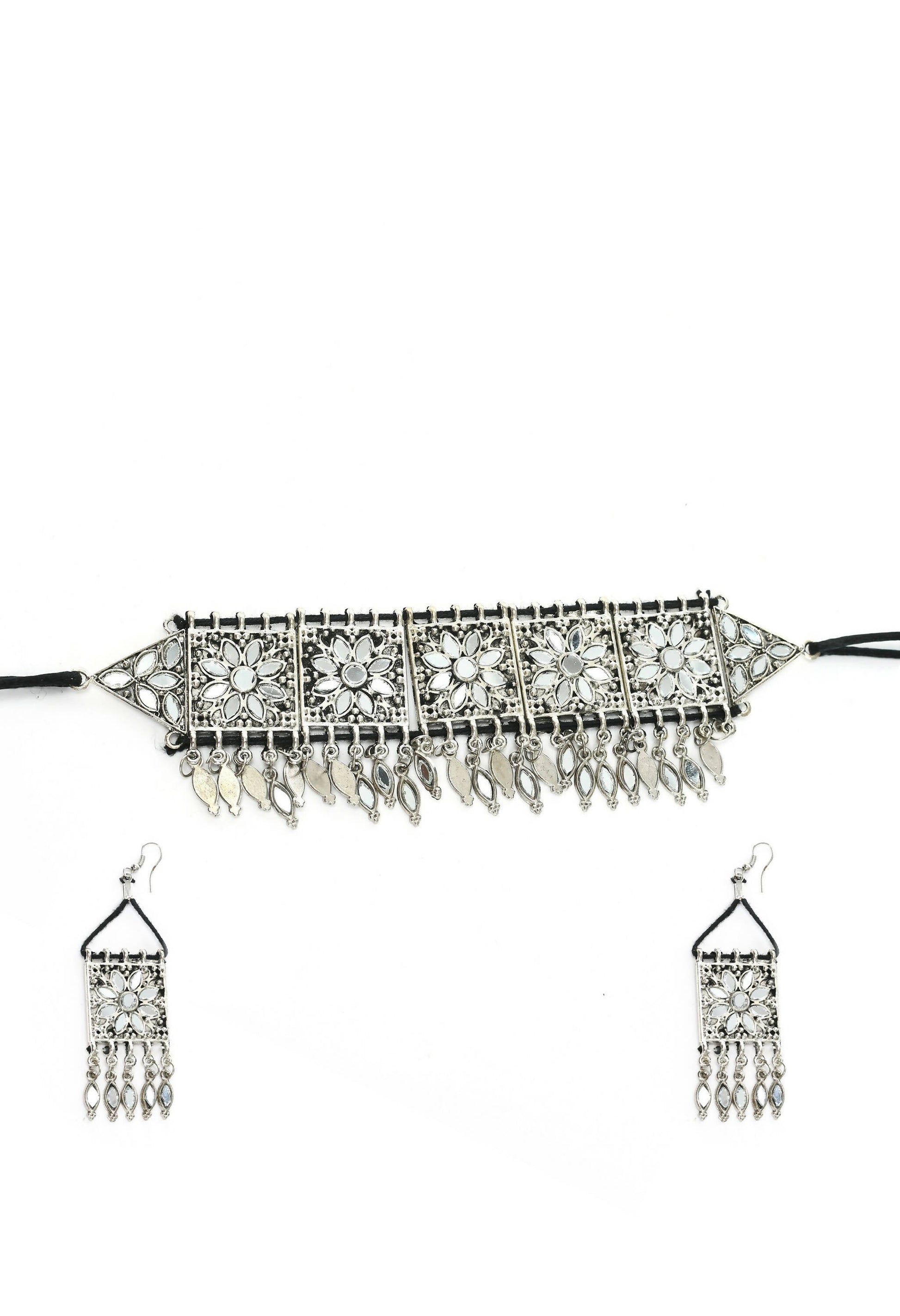 Mominos Fashion Johar Kamal Women Silver-Plated Brass Finish Mirror Work Choker - Grab2buy