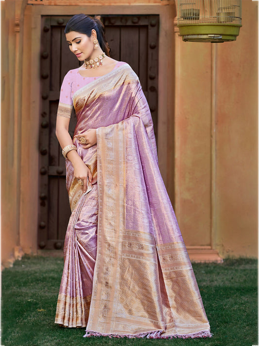 Sangam Prints Lavender Kanjivaram Silk Woven Work Traditional Saree