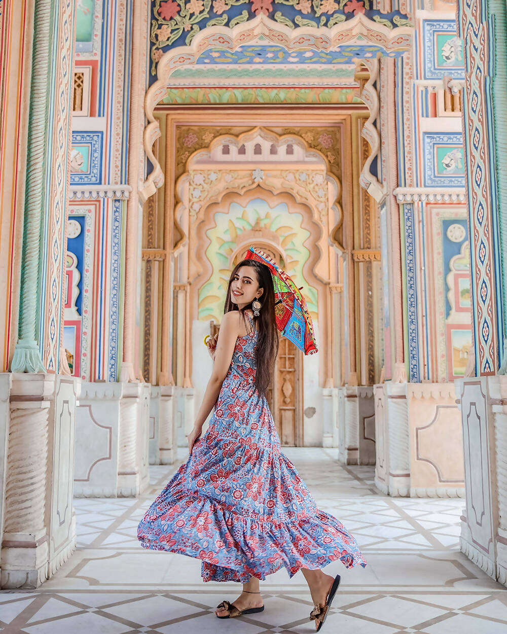 Designer Partywear Printed Blue Pure Maslin Gown - Anbazaar - Grab2buy