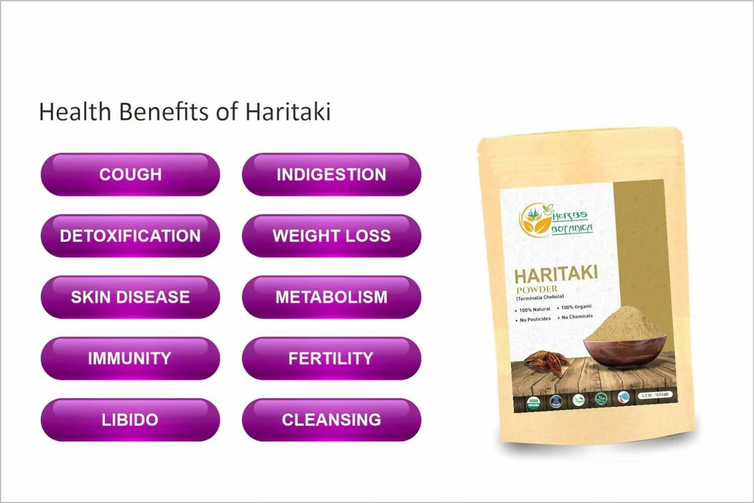 Herbs Botanica Pure Natural Haritaki Powder - Grab2buy