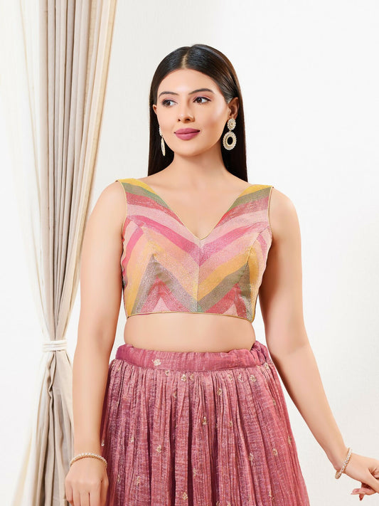 Joban Fashion Rust Tissue Padded Blouse With V Neck Sleeveless