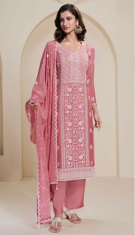 Anaita Pink Chinon Embroidered Thread Work Stitched Salwar Suit