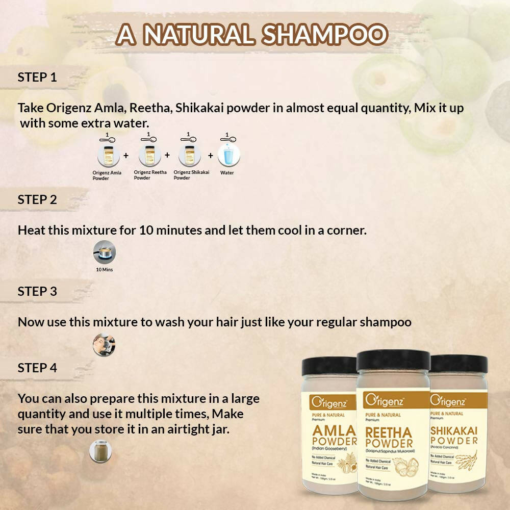 Origenz Premium Amla, Reetha, Shikakai Powder Combo For Hair Mask, Cleanser - Grab2buy
