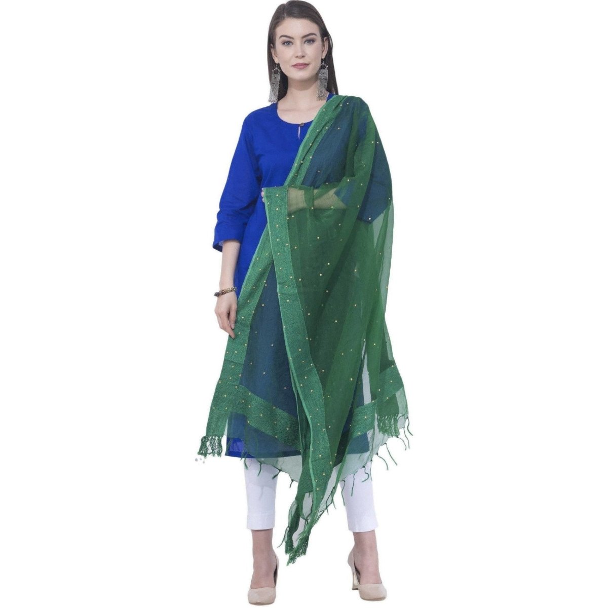 A R SILK Rama green Color Chandna Orgenza cotton Dupattas and Chunnis