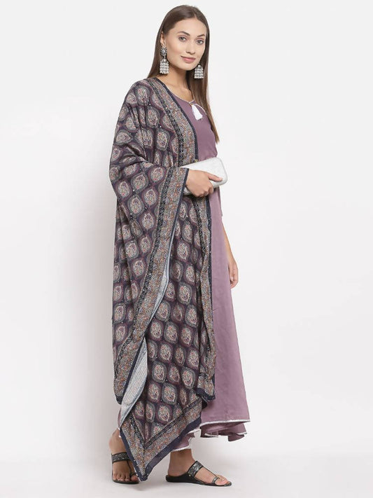 Myshka Women's Green Cotton Solid 3/4 Sleeve Round Neck Casual Kurta Dupatta Set