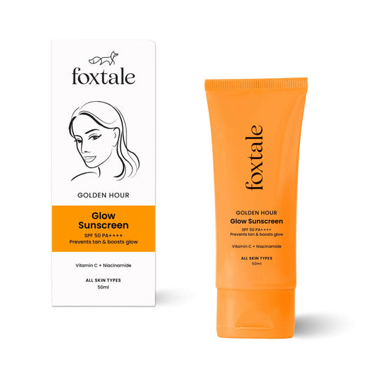 Foxtale Glow Sunscreen SPF 50 PA++++ Lightweight With Vitamin C And Niacinamide For a Dewy Glow, UVA And UVB Filters Prevents Tan | Grab2Buy