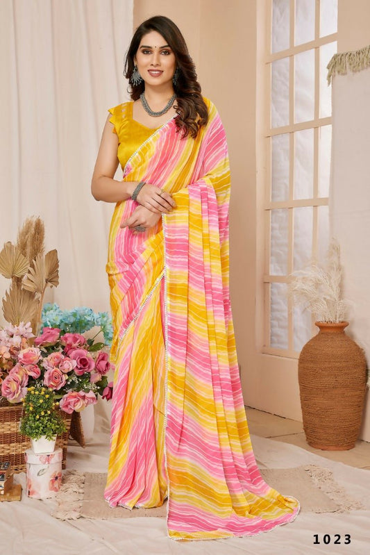 Aafreen Partywear Designer Lemon Georgette Fancy Ready Wear Saree