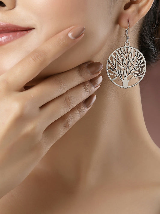 NVR Women's Silver-Toned Circular Shape German Silver Oxidised Drop Earrings - Grab2buy