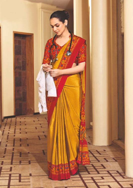 Joban Fashion Yellow Crepe Silk with Traditional Print Saree
