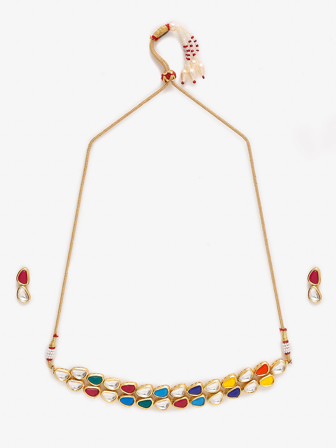 Multioloured Kundan Studded Choker Jewellery Set - Ruby Raang - Grab2buy