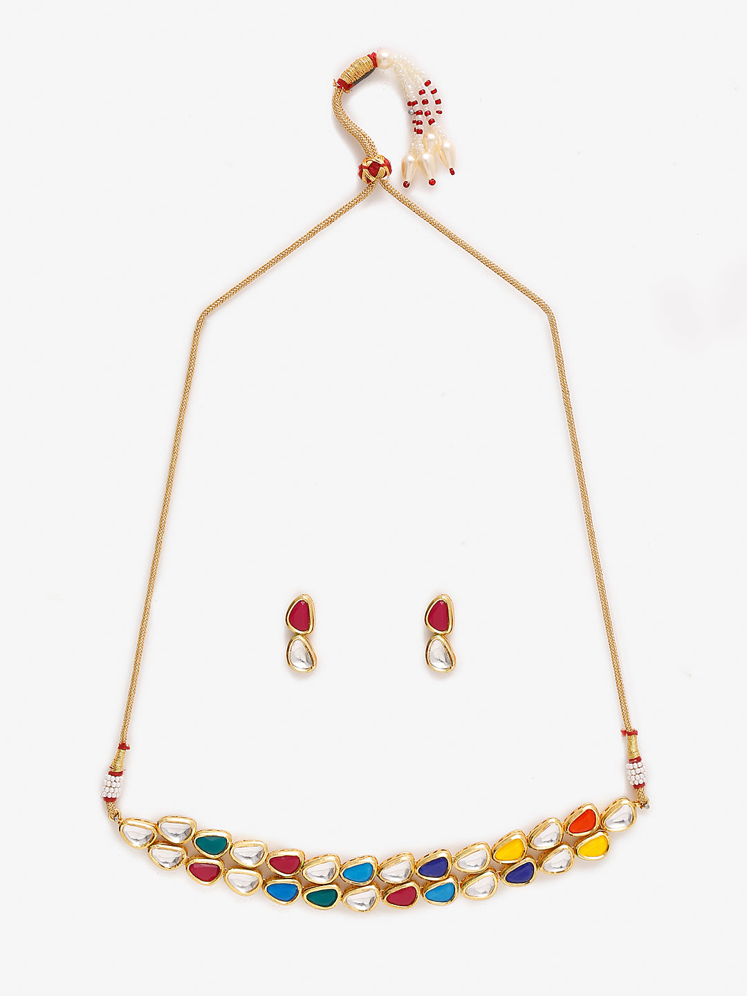 Multioloured Kundan Studded Choker Jewellery Set - Ruby Raang - Grab2buy