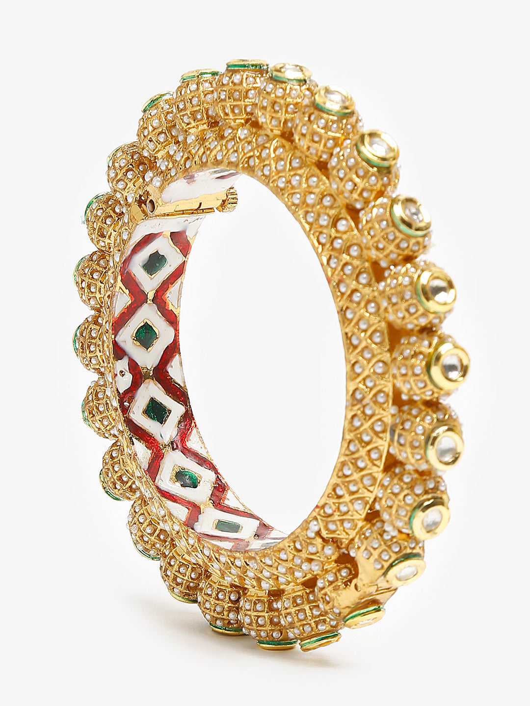 Gold-Plated White Pearl Studded Beaded Bangle - Ruby Raang - Grab2buy
