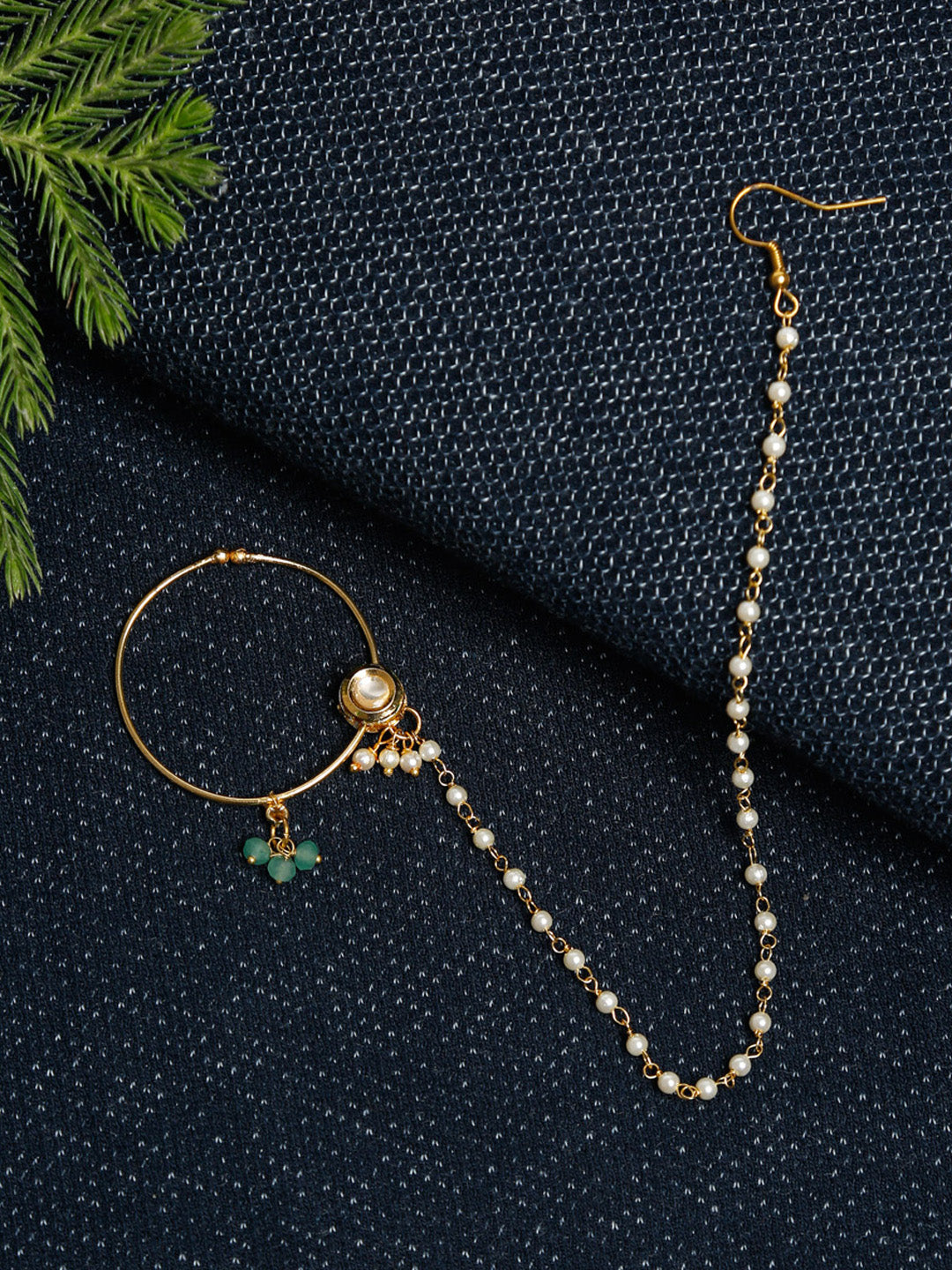 Gold Plated Kundan Nose Ring - Ruby Raang - Grab2buy