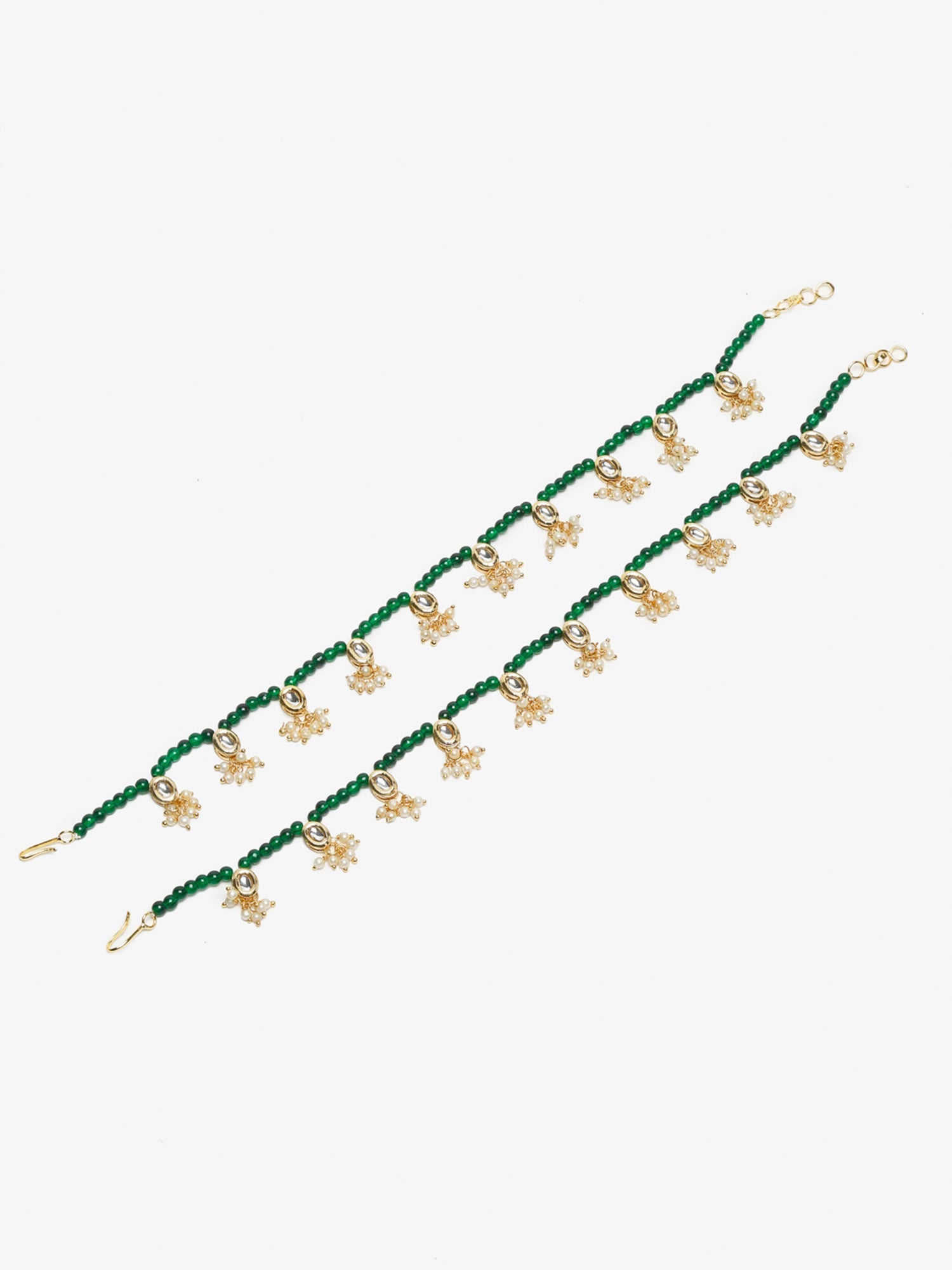 Women's Set Of 2 Green Anklets - Ruby Raang - Grab2buy