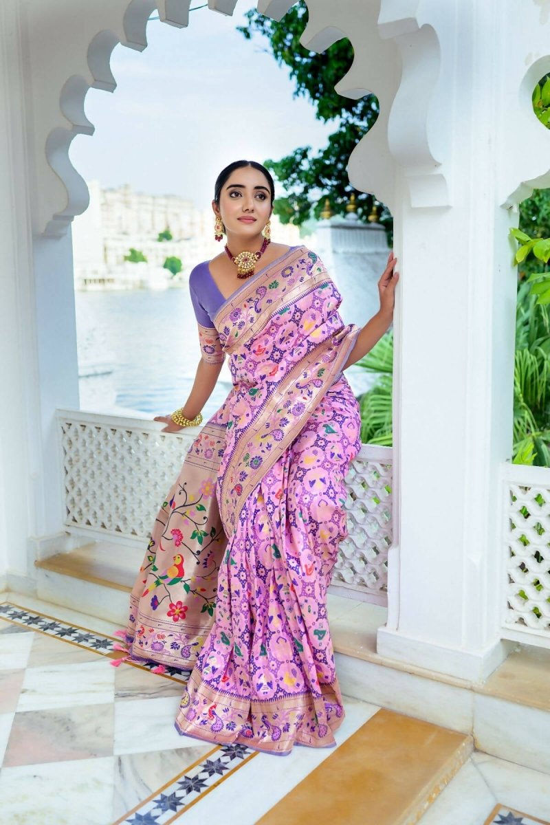 Aastha Fashion Baby Pink Woven Paithani Silk Saree with Blouse - Grab2buy