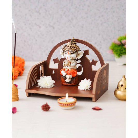 Grab2Buy Brown MDF Wooden Pooja Temple