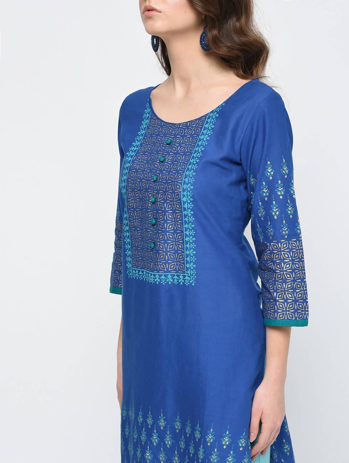 Cheera Hand Block Print Royal Blue Color Straight Kurta - Grab2buy