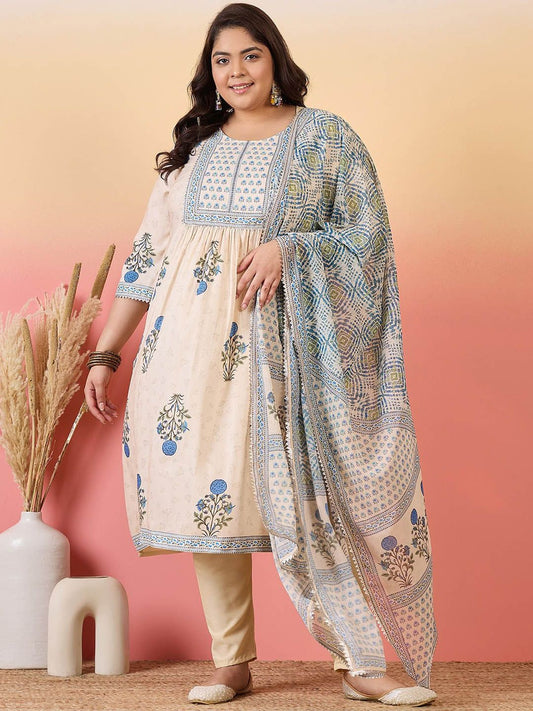 Sztori Women Floral Yoke Design Regular Kurta with Trousers & With Dupatta