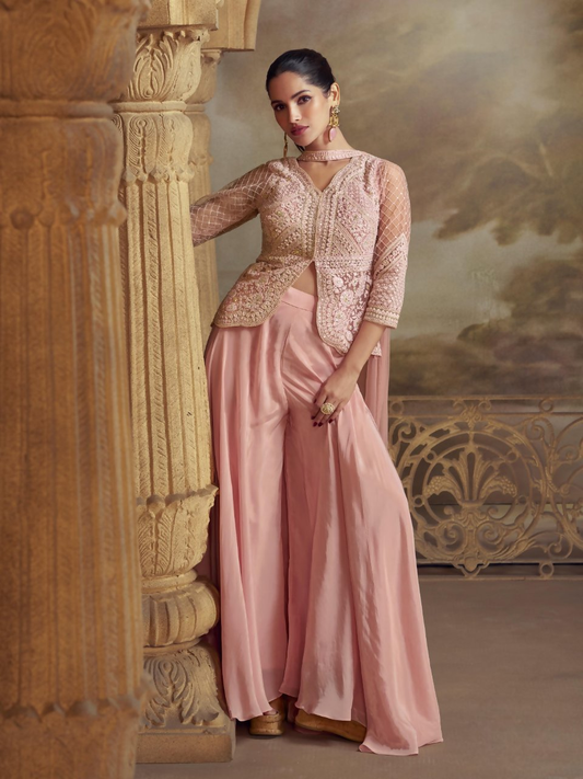 Anaita Baby Pink Georgette Readymade Suit with Embroidery Work