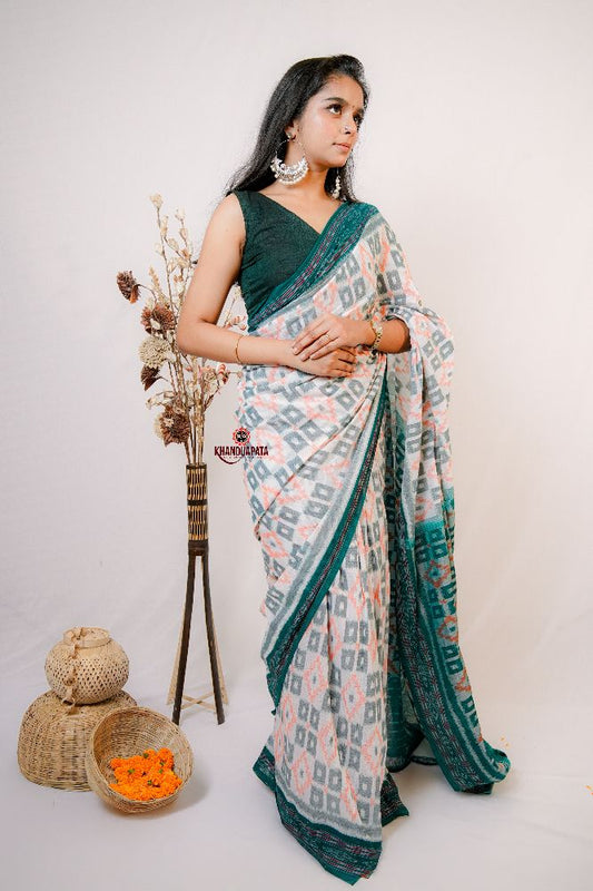 khanduapata White Special Box Design Cotton Saree For Women