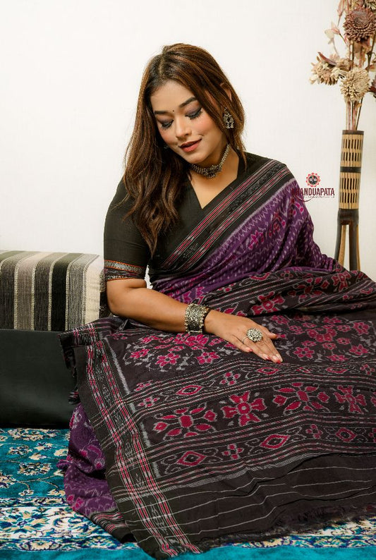 khanduapata Black & Purple Special Design Cotton Saree For Women