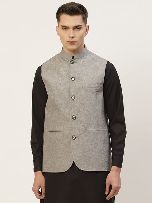 Jompers Men Grey Solid Nehru Jacket