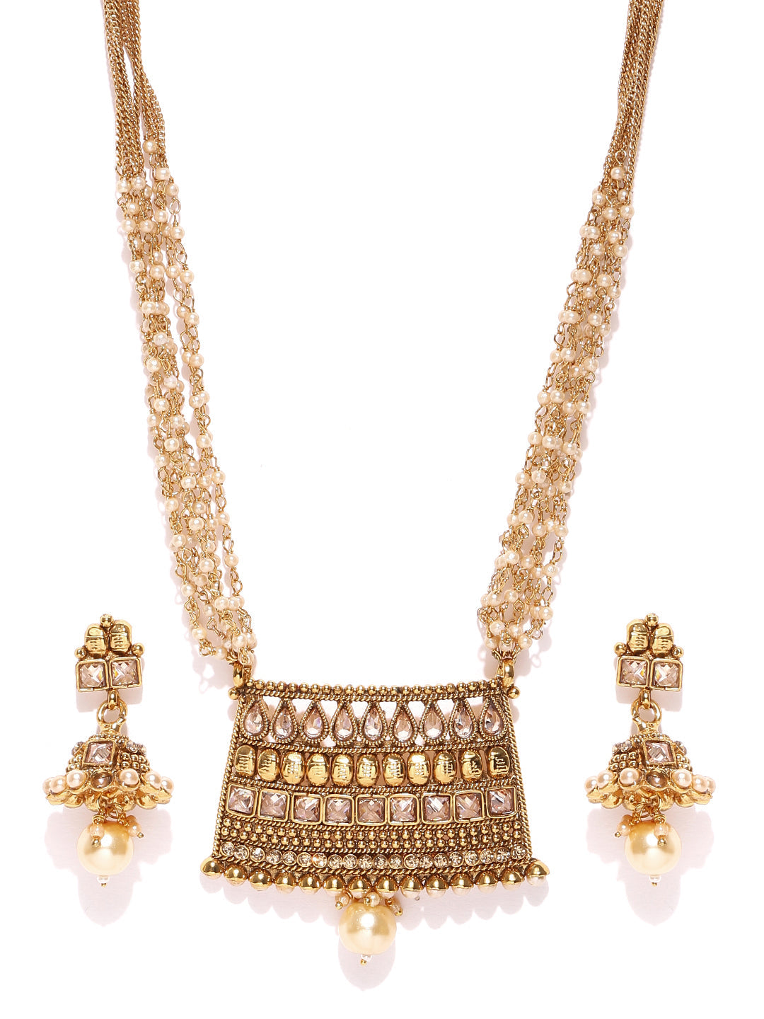 Priyaasi Women Kundan Beads Pearls Gold Plated Jewellery Set - Grab2buy