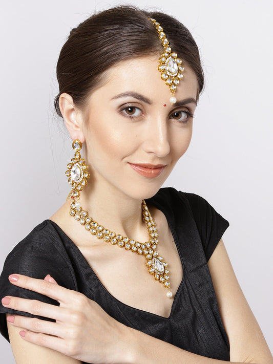 Priyaasi Women Pearls Kundan Gold Plated Jewellery Set - Grab2buy