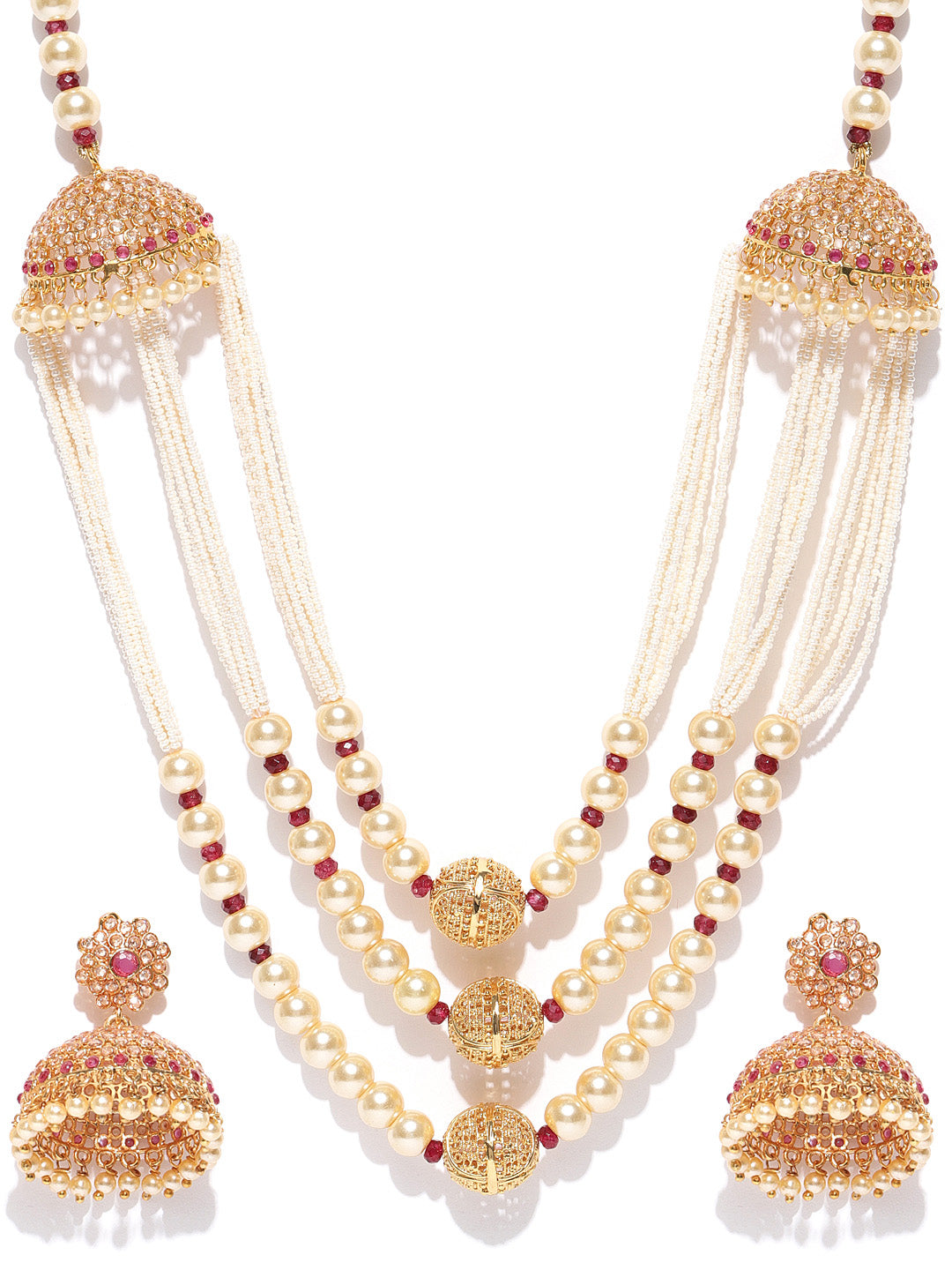 Priyaasi Women White Beads Pearls Gold Plated Jewellery Set - Grab2buy