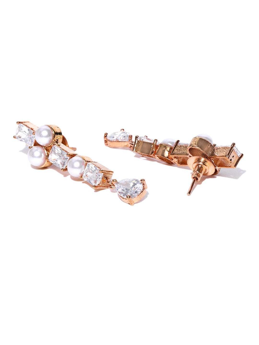 Priyaasi Women American Diamond Pearls Rose Gold Plated Jewellery Set - Grab2buy