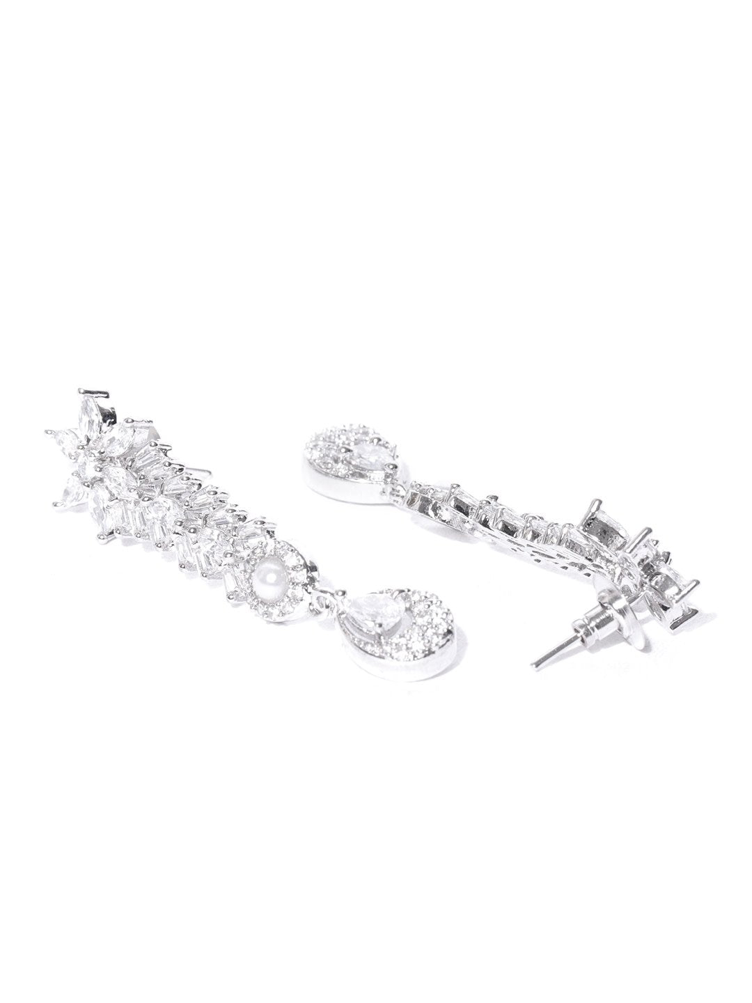 Priyaasi Women American Diamond Pearls Silver Plated Jewellery Set - Grab2buy