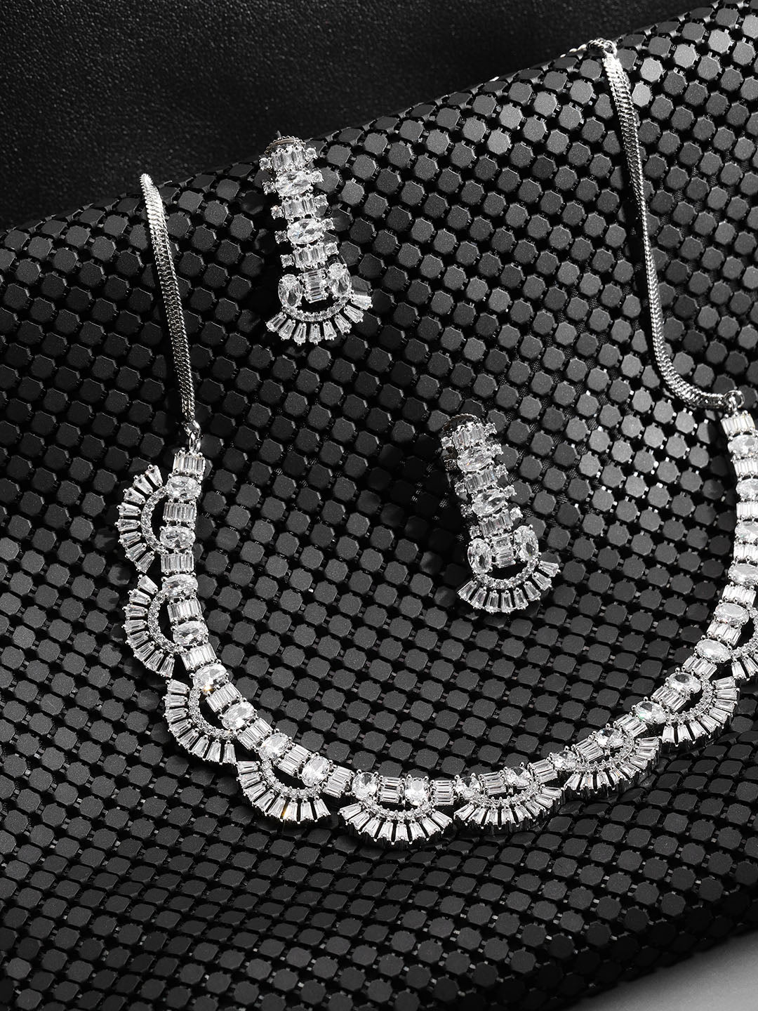Priyaasi Women American Diamond Silver Plated Jewellery Set - Grab2buy