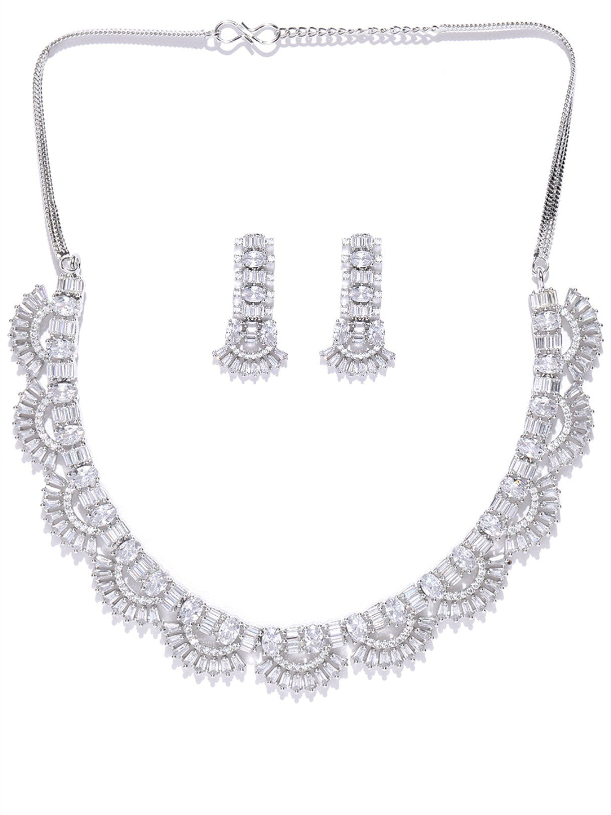 Priyaasi Women American Diamond Silver Plated Jewellery Set - Grab2buy