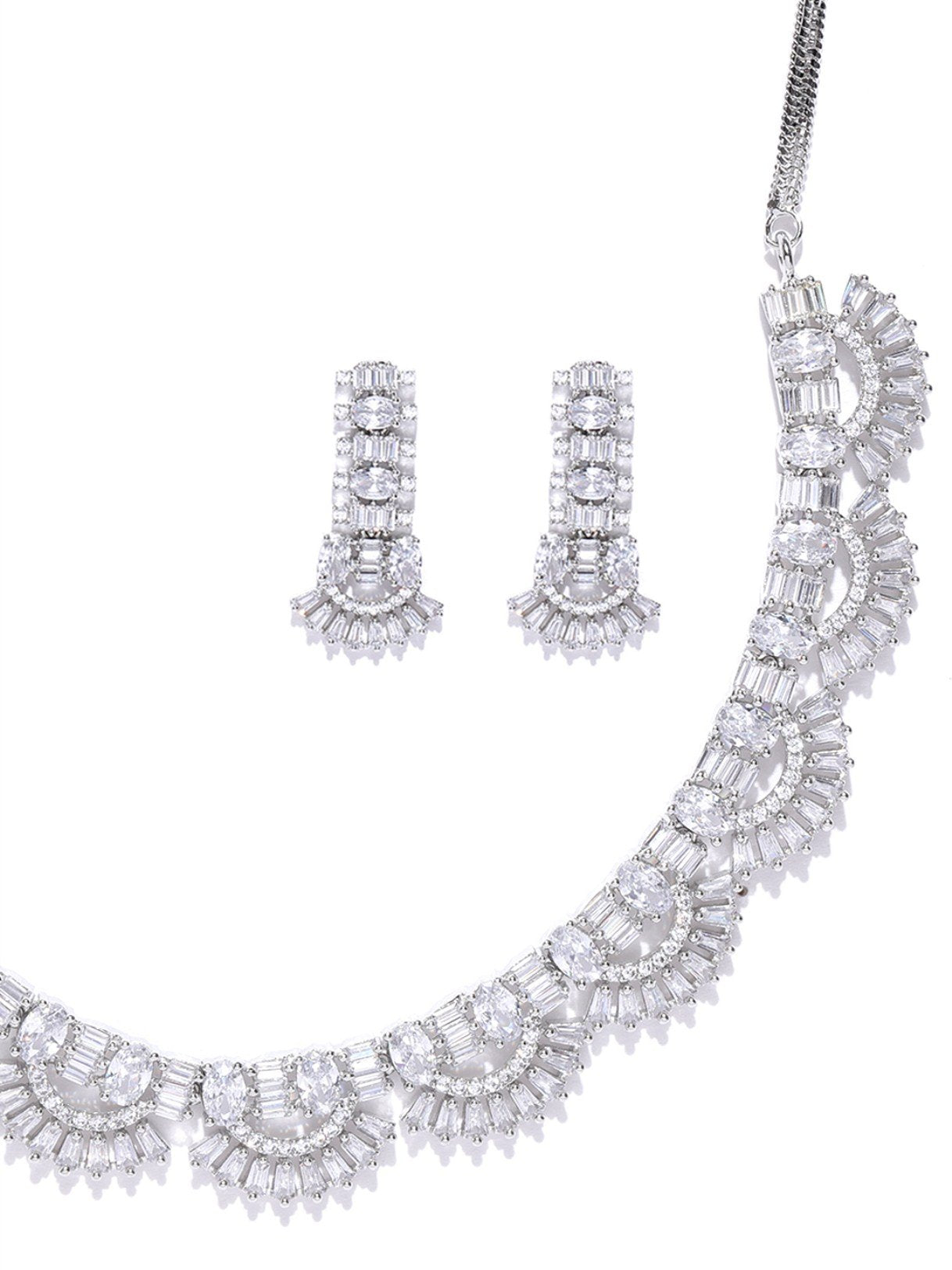 Priyaasi Women American Diamond Silver Plated Jewellery Set - Grab2buy