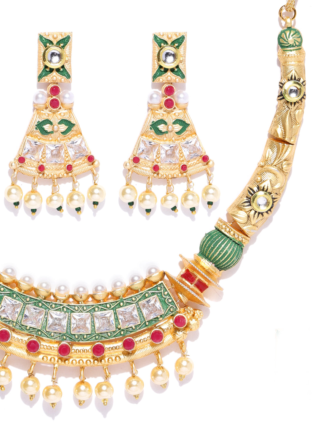 Priyaasi Women Ruby Pearls Stones Gold Plated Meenakari Jewellery Set - Grab2buy