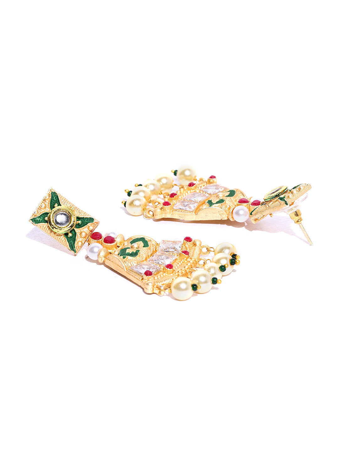 Priyaasi Women Ruby Pearls Stones Gold Plated Meenakari Jewellery Set - Grab2buy