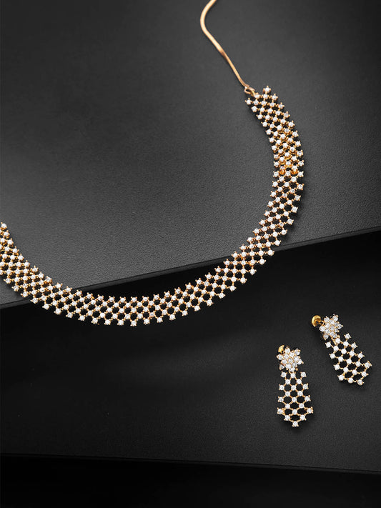 Priyaasi Women American Diamond Gold Plated Geometric Jewellery Set - Grab2buy