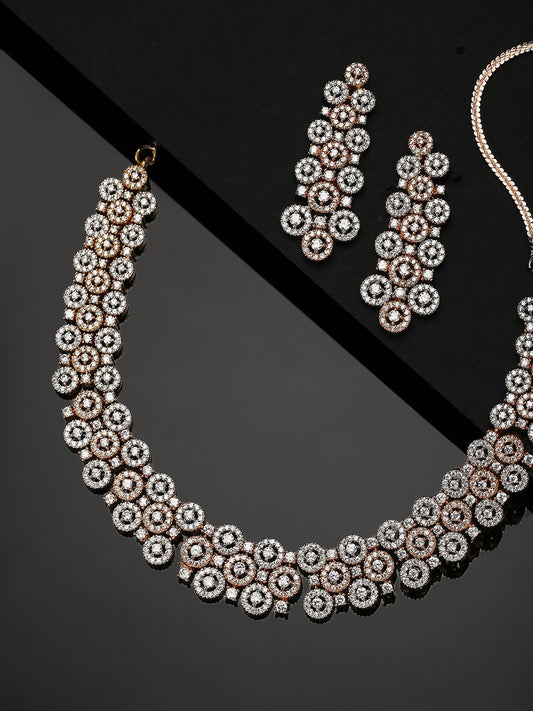Priyaasi Women American Diamond Rose Gold-Polished Geometric Jewellery Set - Noz2Toz