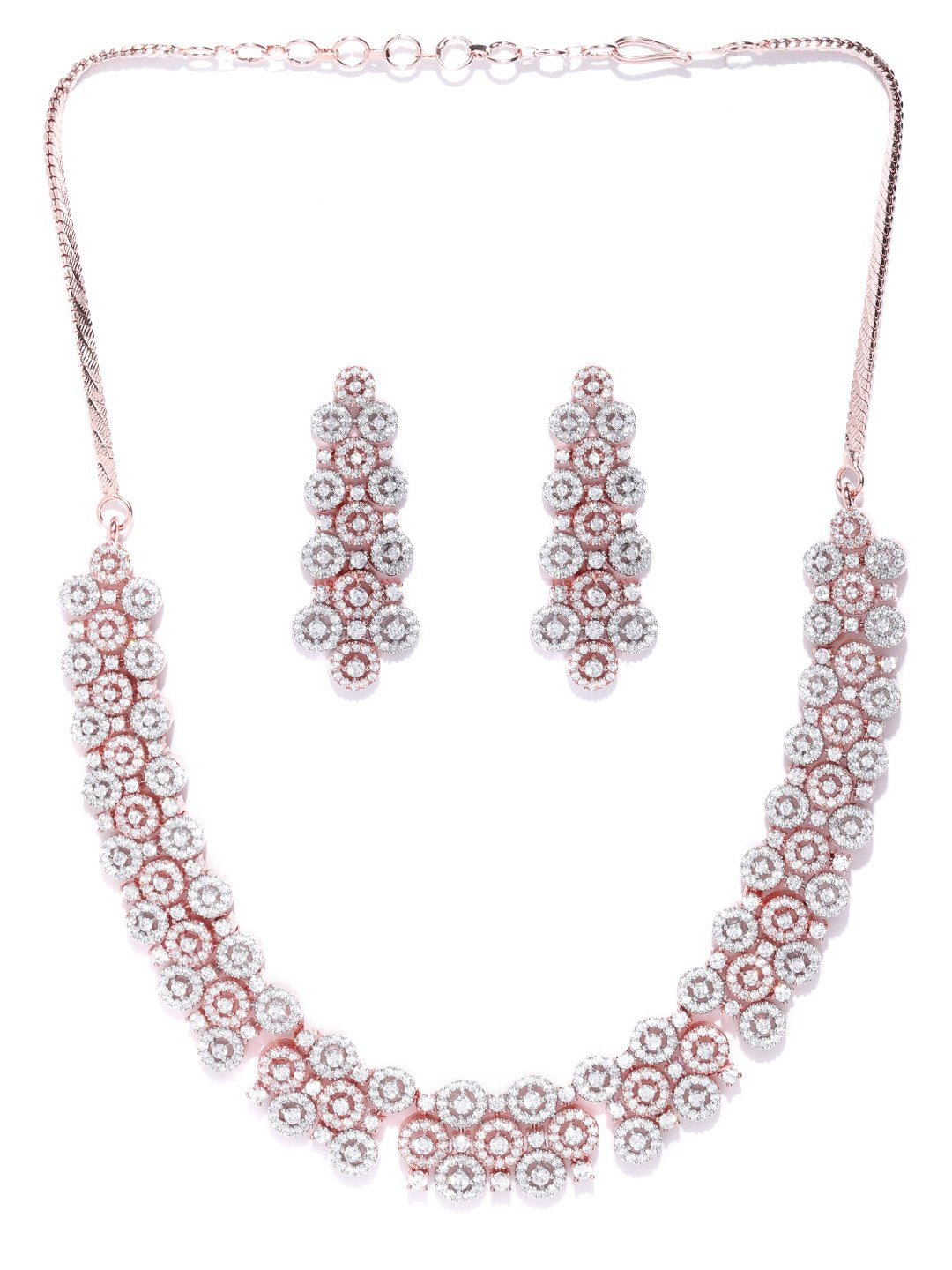 Priyaasi Women American Diamond Rose Gold Plated Geometric Jewellery Set - Grab2buy